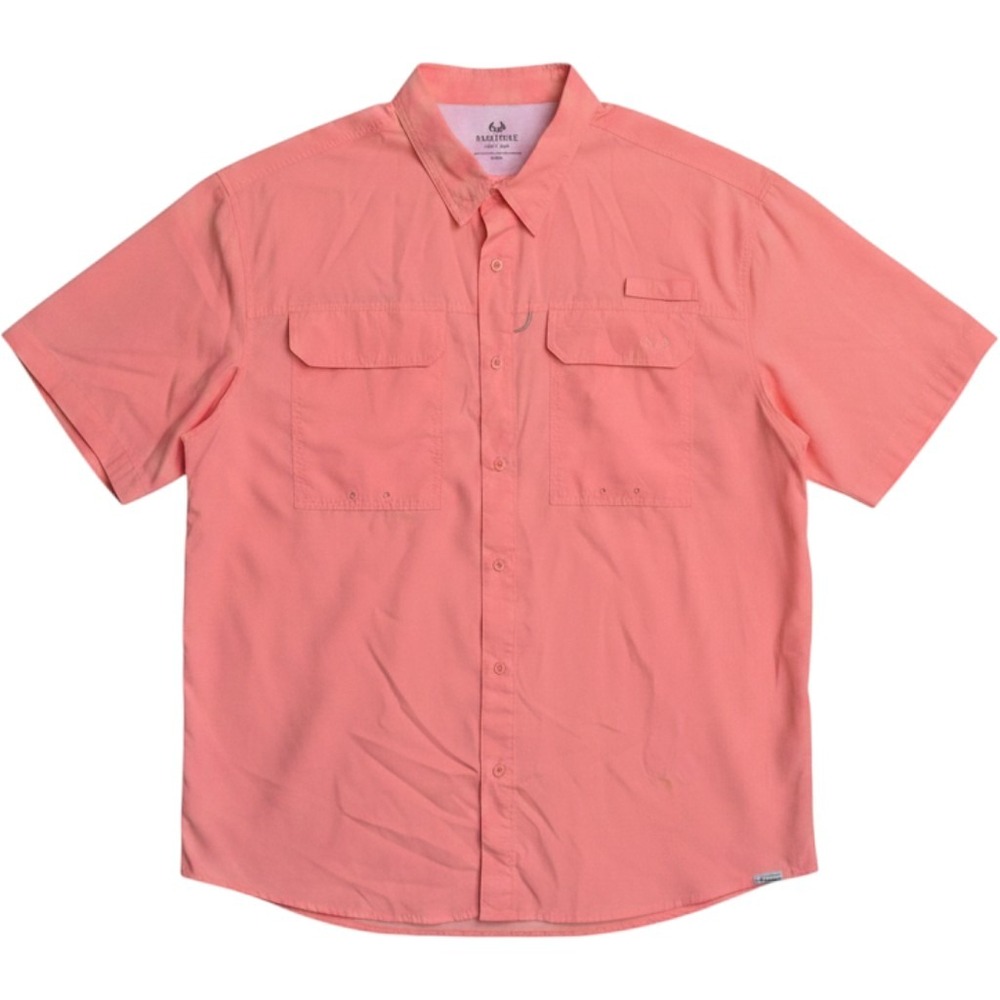 Realtree Fishing Men 2XL Coral Orange Short Sleeve Button Down Performance Shirt